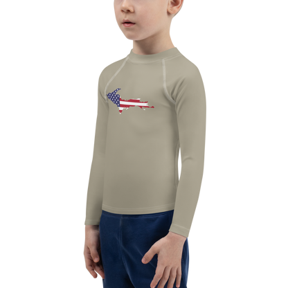 Michigan Upper Peninsula Rash Guard (w/ UP USA Flag) | Toddler - Petoskey Stone Beige