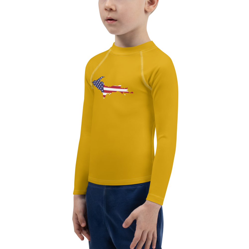 Michigan Upper Peninsula Rash Guard (w/ UP USA Flag) | Toddler - Gold