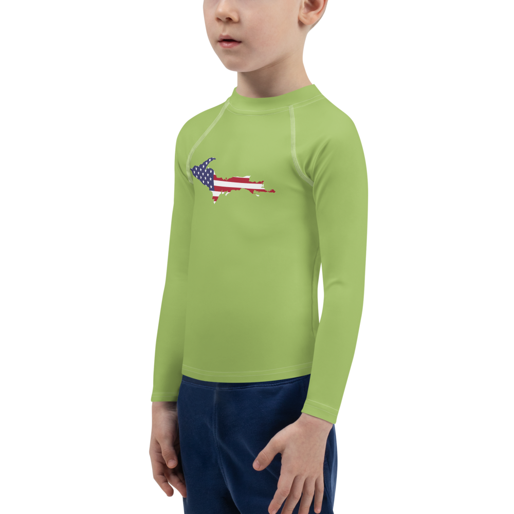 Michigan Upper Peninsula Rash Guard (w/ UP USA Flag) | Toddler - Gooseberry Green