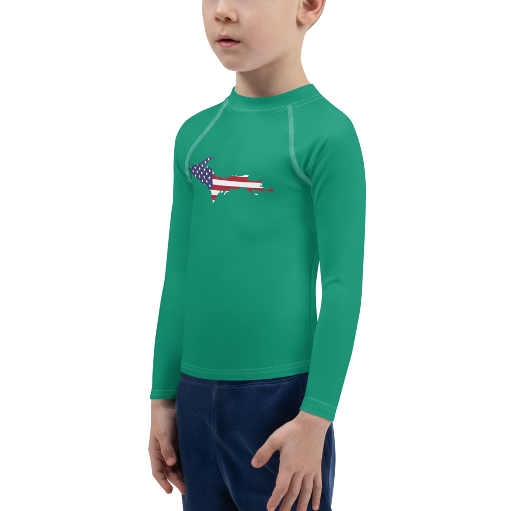 Michigan Upper Peninsula Rash Guard (w/ UP USA Flag) | Toddler - Emerald Green