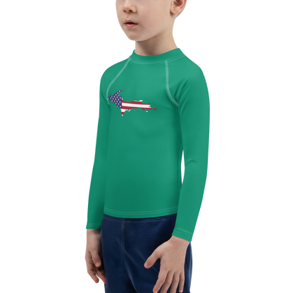 Michigan Upper Peninsula Rash Guard (w/ UP USA Flag) | Toddler - Emerald Green