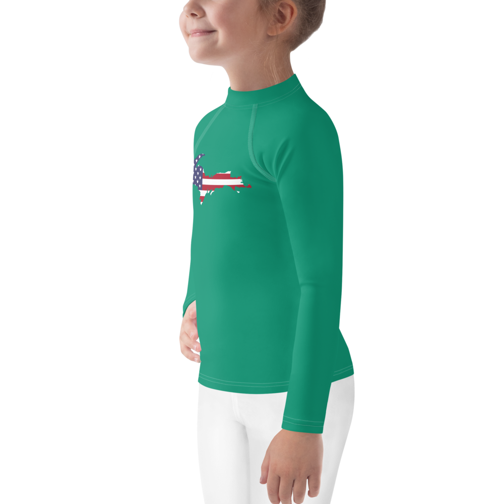 Michigan Upper Peninsula Rash Guard (w/ UP USA Flag) | Toddler - Emerald Green