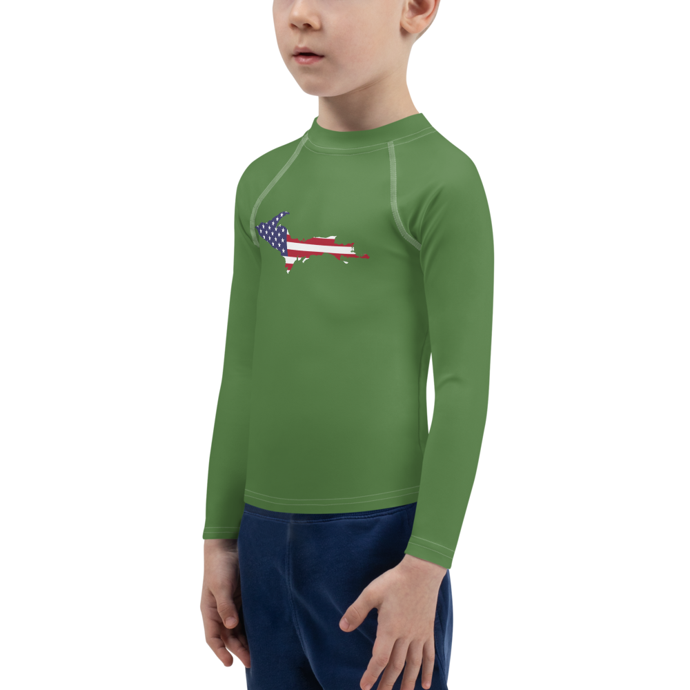 Michigan Upper Peninsula Rash Guard (w/ UP USA Flag) | Toddler - Pine Green