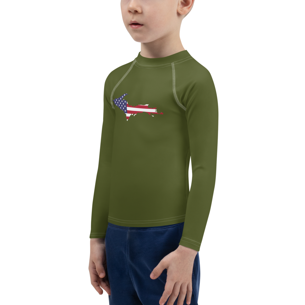 Michigan Upper Peninsula Rash Guard (w/ UP USA Flag) | Toddler - Army Green