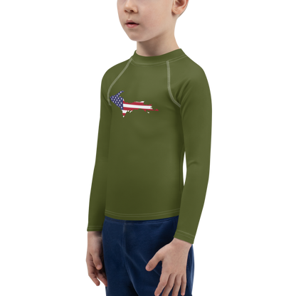 Michigan Upper Peninsula Rash Guard (w/ UP USA Flag) | Toddler - Army Green