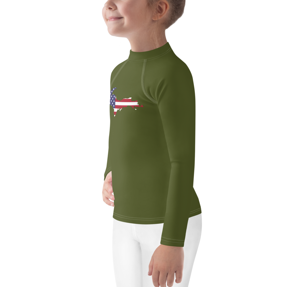 Michigan Upper Peninsula Rash Guard (w/ UP USA Flag) | Toddler - Army Green