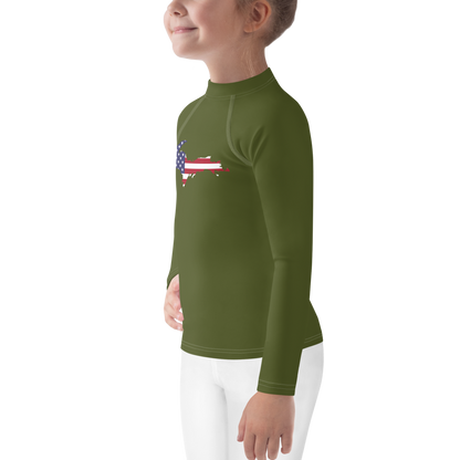 Michigan Upper Peninsula Rash Guard (w/ UP USA Flag) | Toddler - Army Green