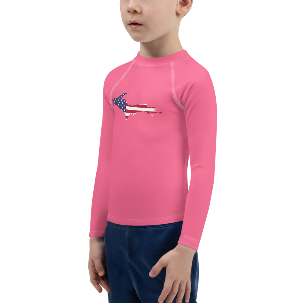 Michigan Upper Peninsula Rash Guard (w/ UP USA Flag) | Toddler - Rhodochrosite Pink