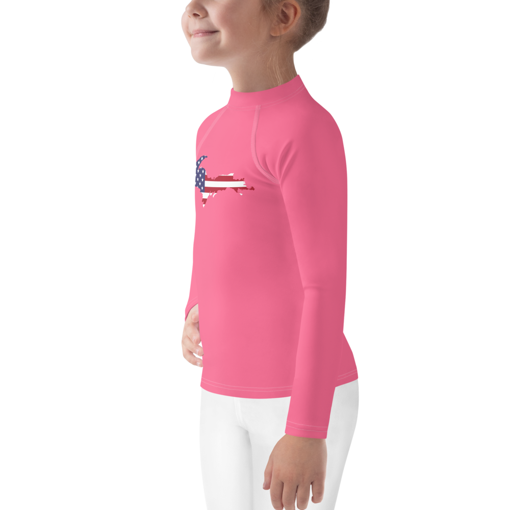 Michigan Upper Peninsula Rash Guard (w/ UP USA Flag) | Toddler - Rhodochrosite Pink