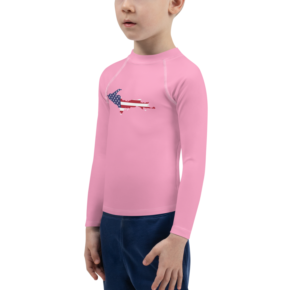 Michigan Upper Peninsula Rash Guard (w/ UP USA Flag) | Toddler - '67 Caddie Pink