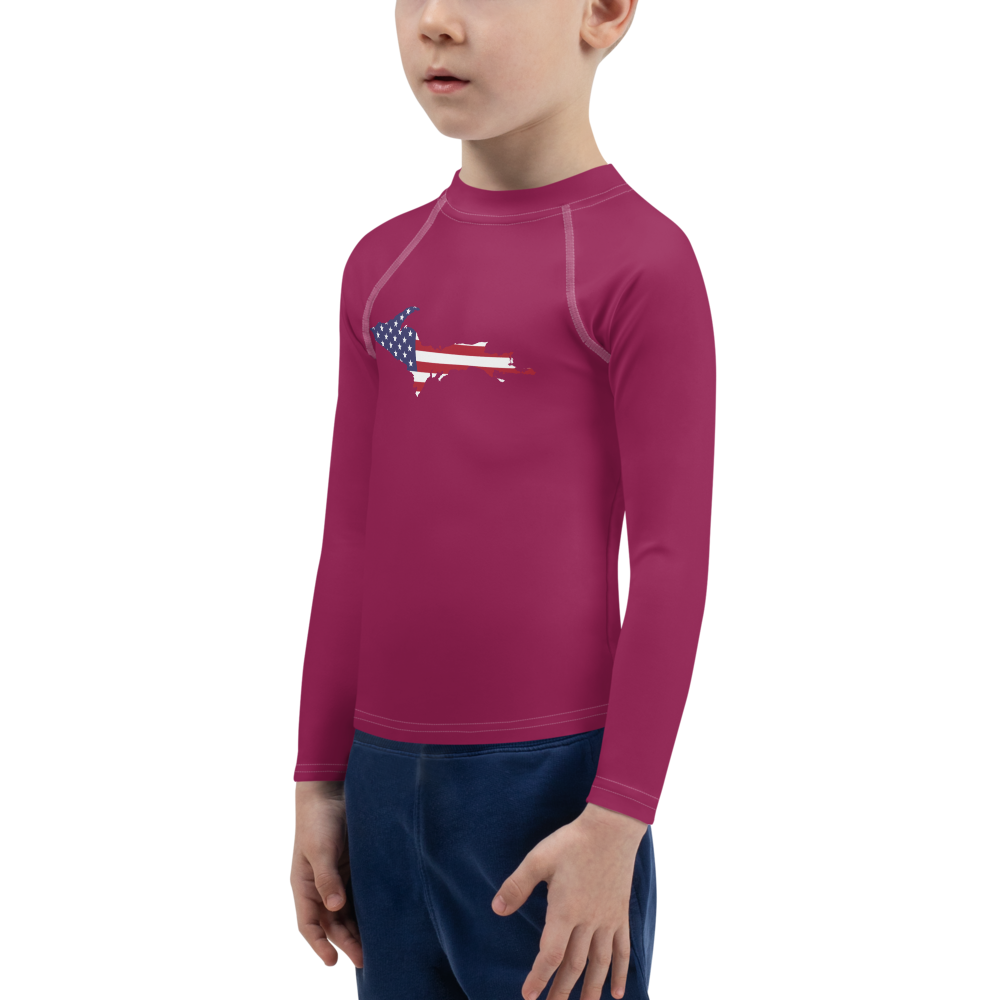 Michigan Upper Peninsula Rash Guard (w/ UP USA Flag) | Toddler - Ruby Red