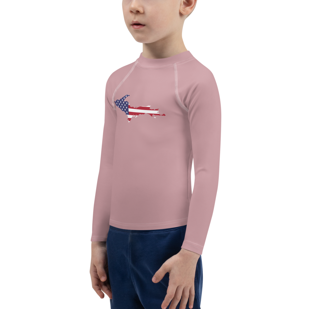 Michigan Upper Peninsula Rash Guard (w/ UP USA Flag) | Toddler - Cherry Blossom Pink