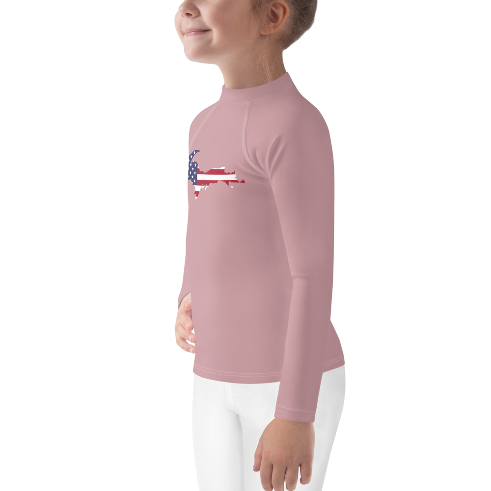 Michigan Upper Peninsula Rash Guard (w/ UP USA Flag) | Toddler - Cherry Blossom Pink