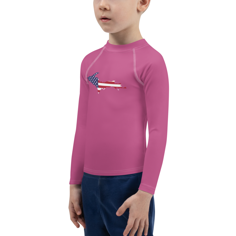 Michigan Upper Peninsula Rash Guard (w/ UP USA Flag) | Toddler - Apple Blossom Pïnk