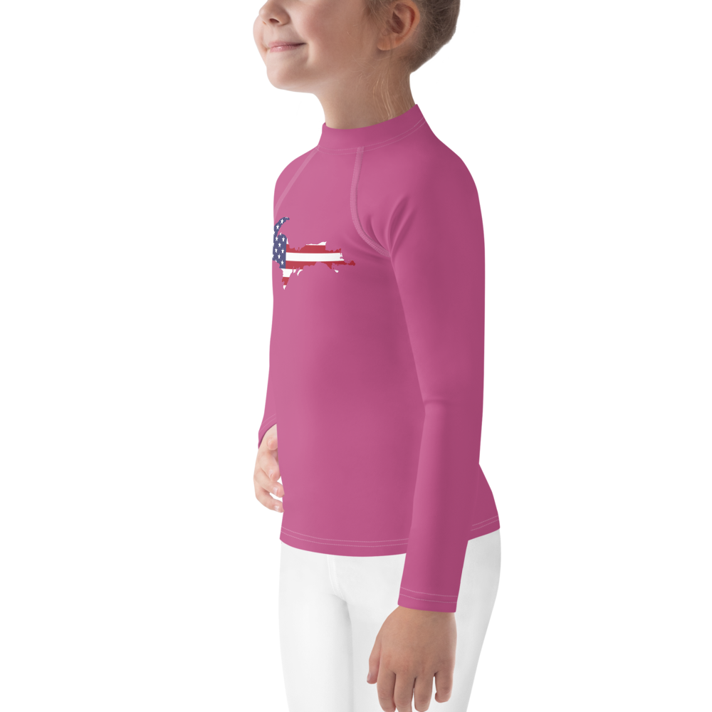 Michigan Upper Peninsula Rash Guard (w/ UP USA Flag) | Toddler - Apple Blossom Pïnk