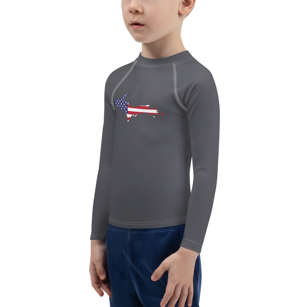 Michigan Upper Peninsula Rash Guard (w/ UP USA Flag) | Toddler - Iron Ore Grey