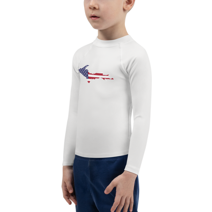 Michigan Upper Peninsula Rash Guard (w/ UP USA Flag) | Toddler - Birch Bark White