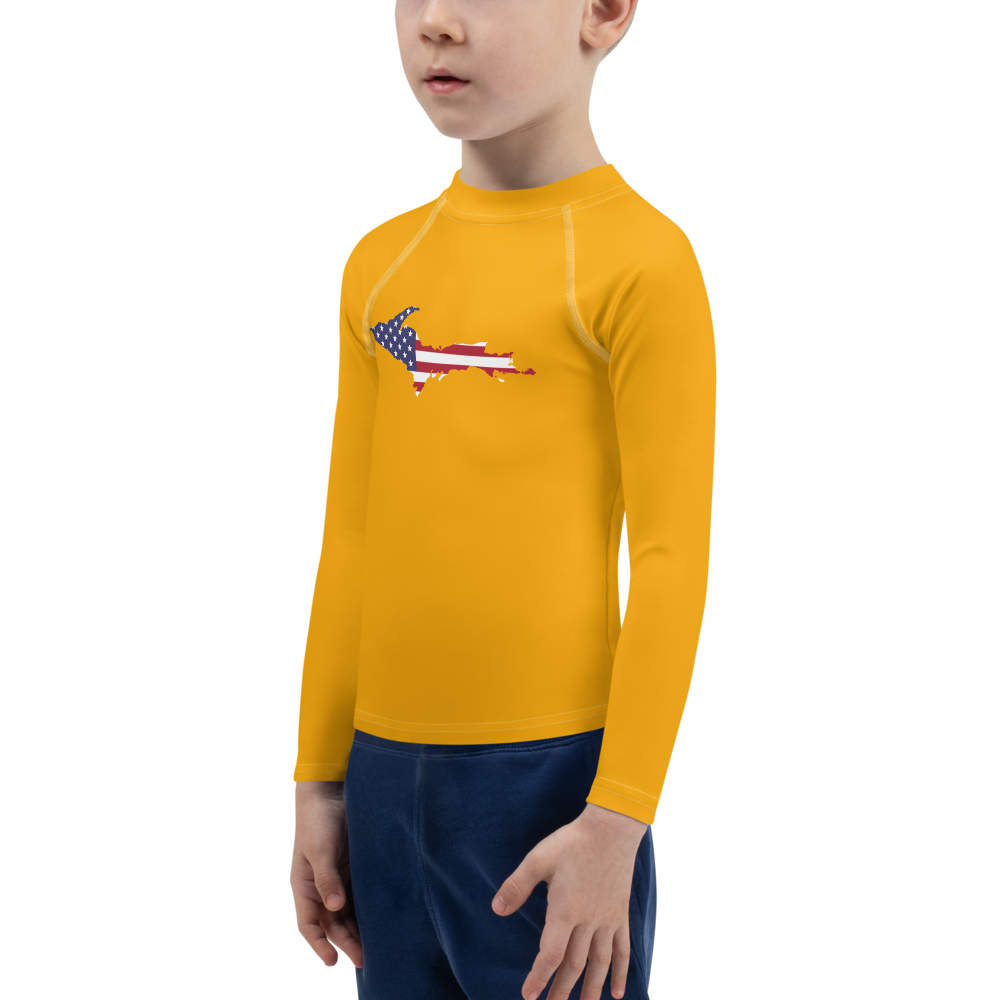 Michigan Upper Peninsula Rash Guard (w/ UP USA Flag) | Toddler - Birch Leaf Orange