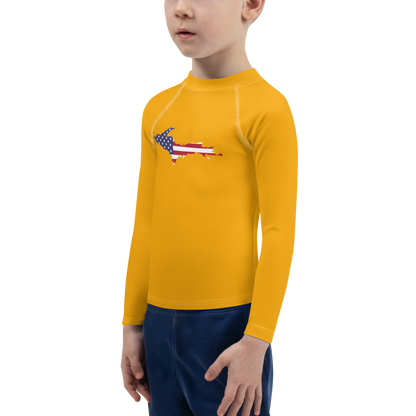 Michigan Upper Peninsula Rash Guard (w/ UP USA Flag) | Toddler - Birch Leaf Orange