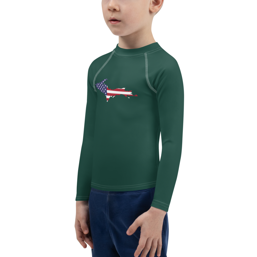 Michigan Upper Peninsula Rash Guard (w/ UP USA Flag) | Toddler - Laconic Green