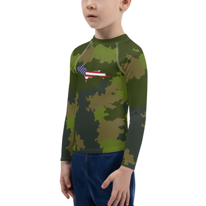 Michigan Upper Peninsula Rash Guard (w/ UP USA Flag) | Toddler - Woodland Camo