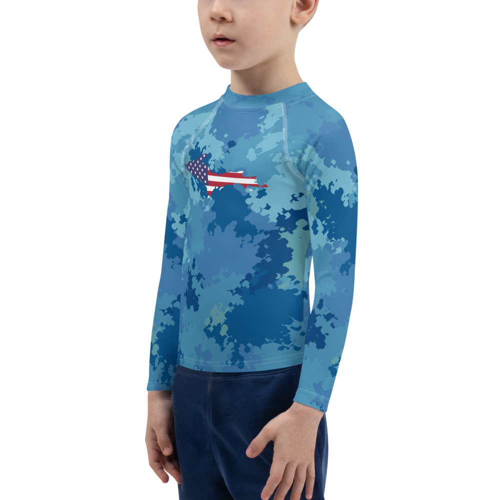 Michigan Upper Peninsula Rash Guard (w/ UP USA Flag) | Toddler - Great Lakes Camo