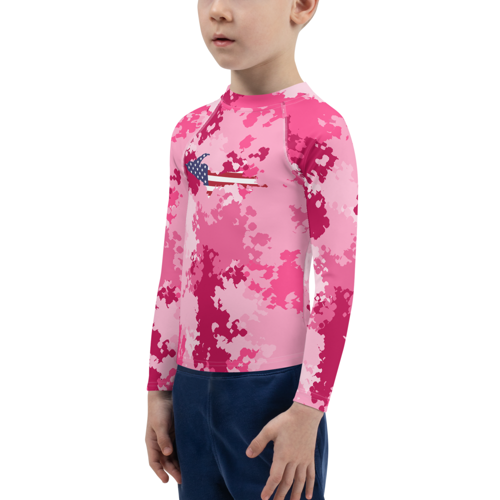 Michigan Upper Peninsula Rash Guard (w/ UP USA Flag) | Toddler - Pink Camo