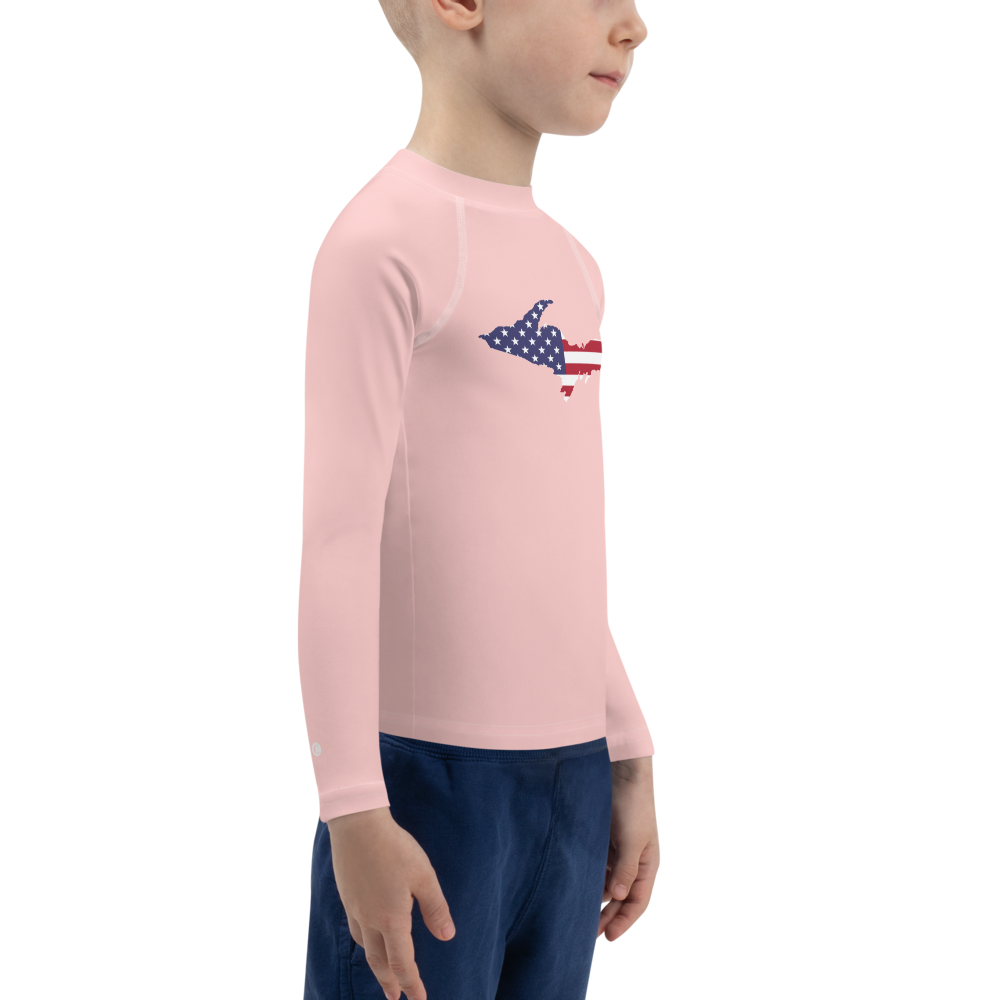 Michigan Upper Peninsula Rash Guard (w/ UP USA Flag) | Toddler - Cosmos Pink