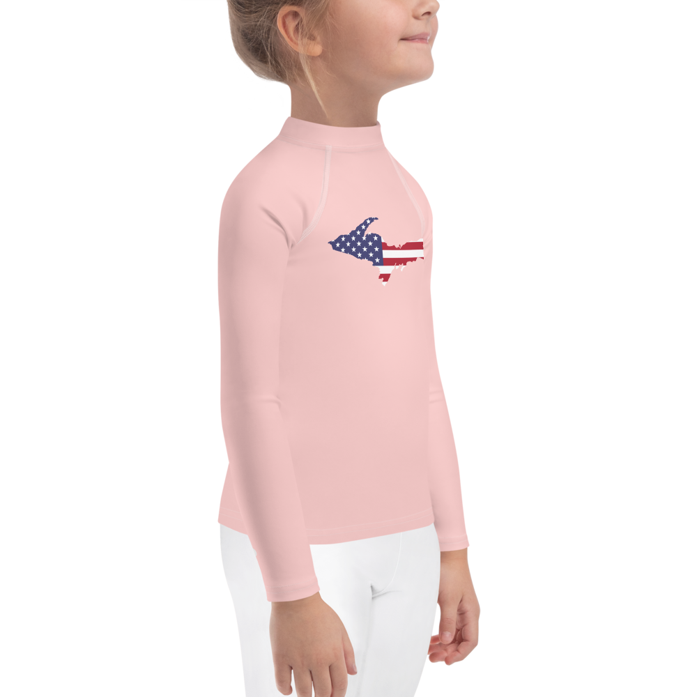 Michigan Upper Peninsula Rash Guard (w/ UP USA Flag) | Toddler - Cosmos Pink