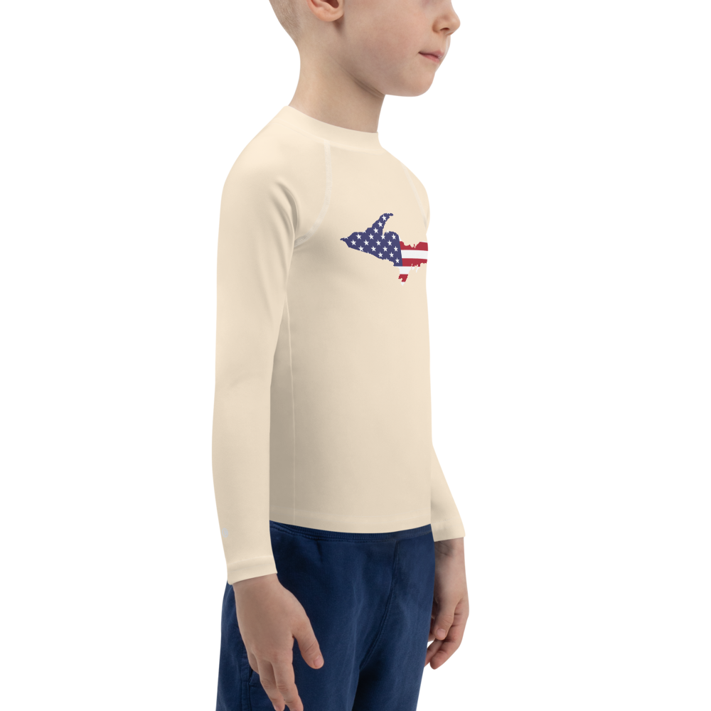 Michigan Upper Peninsula Rash Guard (w/ UP USA Flag) | Toddler - Champagne White