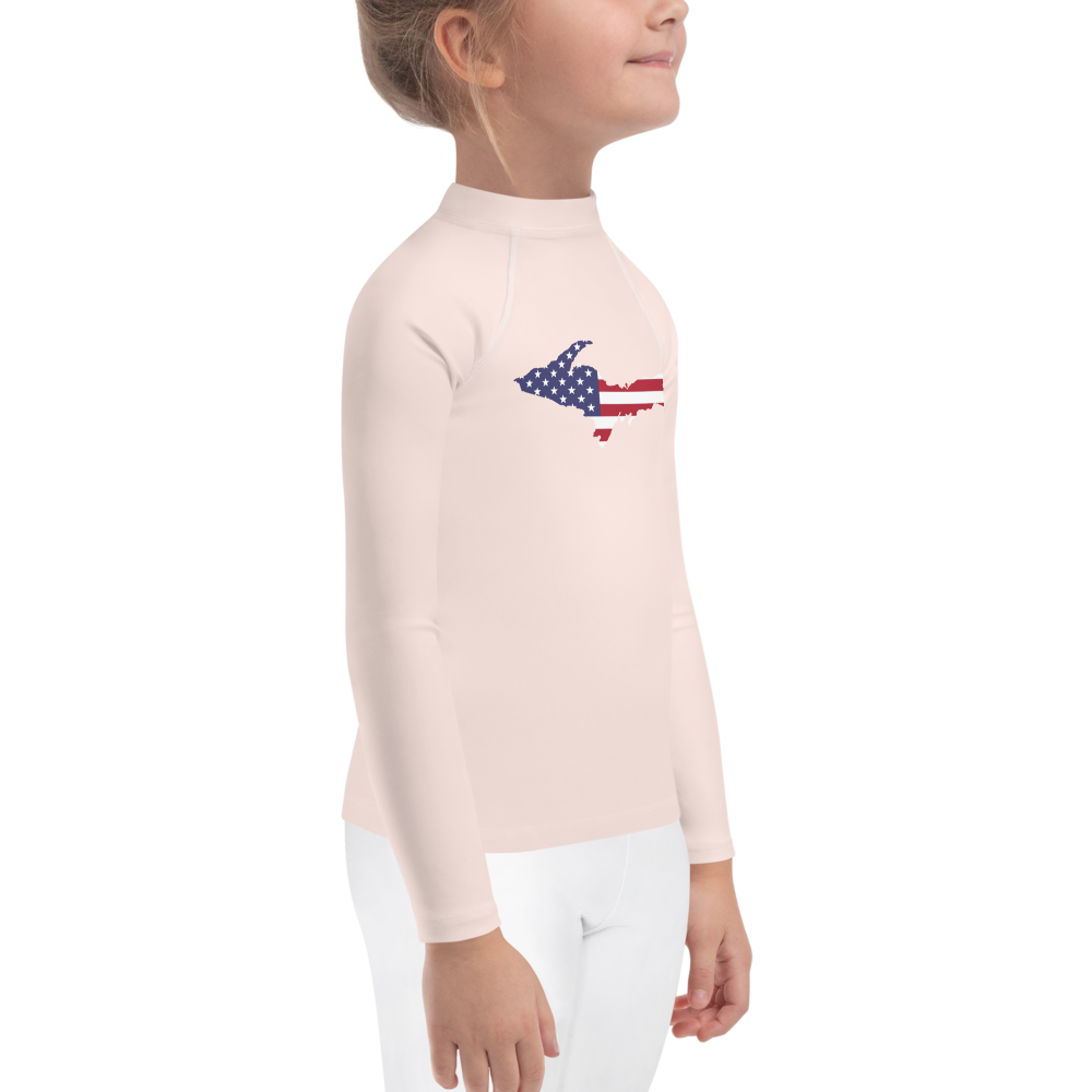 Michigan Upper Peninsula Rash Guard (w/ UP USA Flag) | Toddler - Champagne Pink