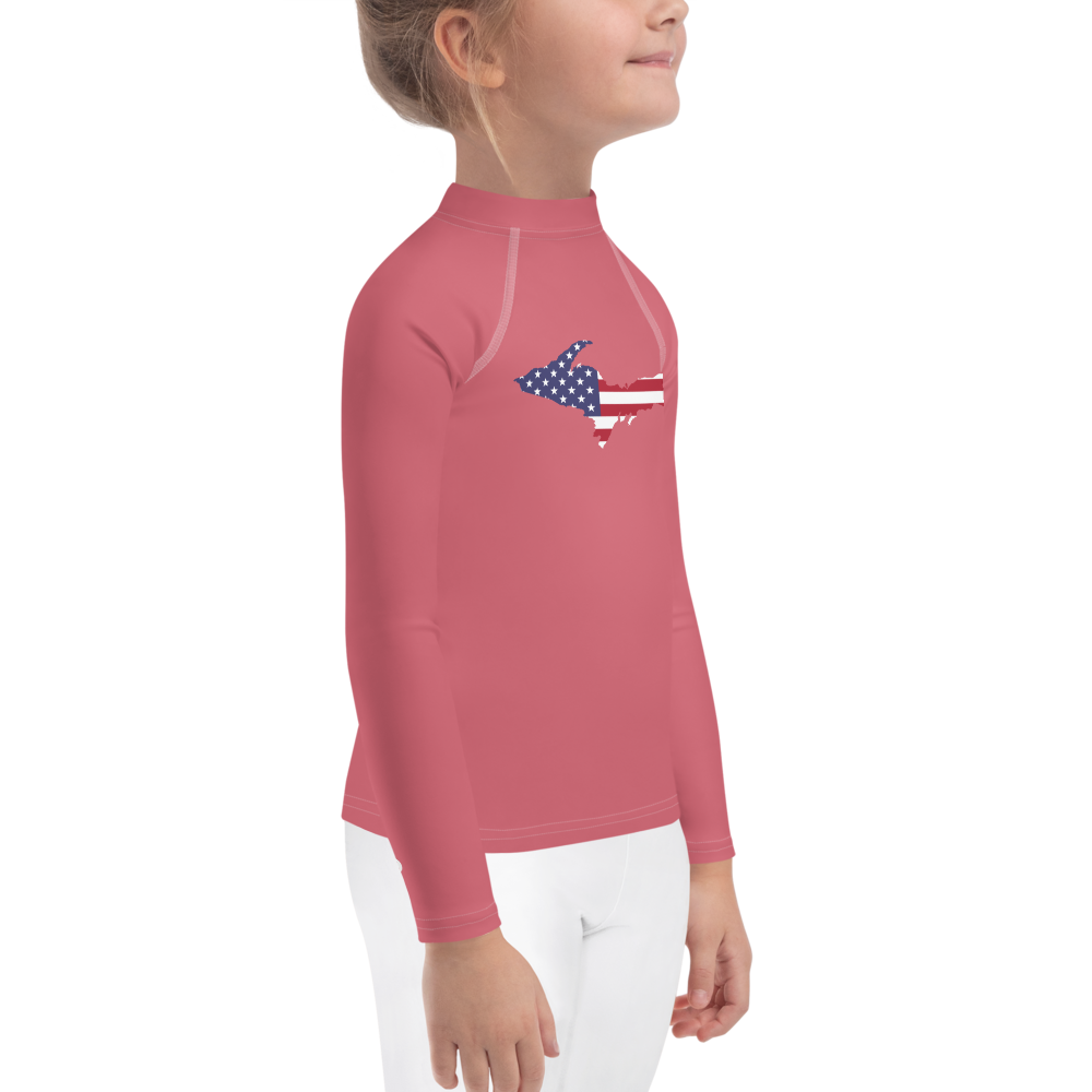 Michigan Upper Peninsula Rash Guard (w/ UP USA Flag) | Toddler - Watermelon Pink