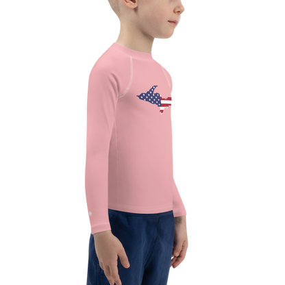 Michigan Upper Peninsula Rash Guard (w/ UP USA Flag) | Toddler - Strawberry Pink