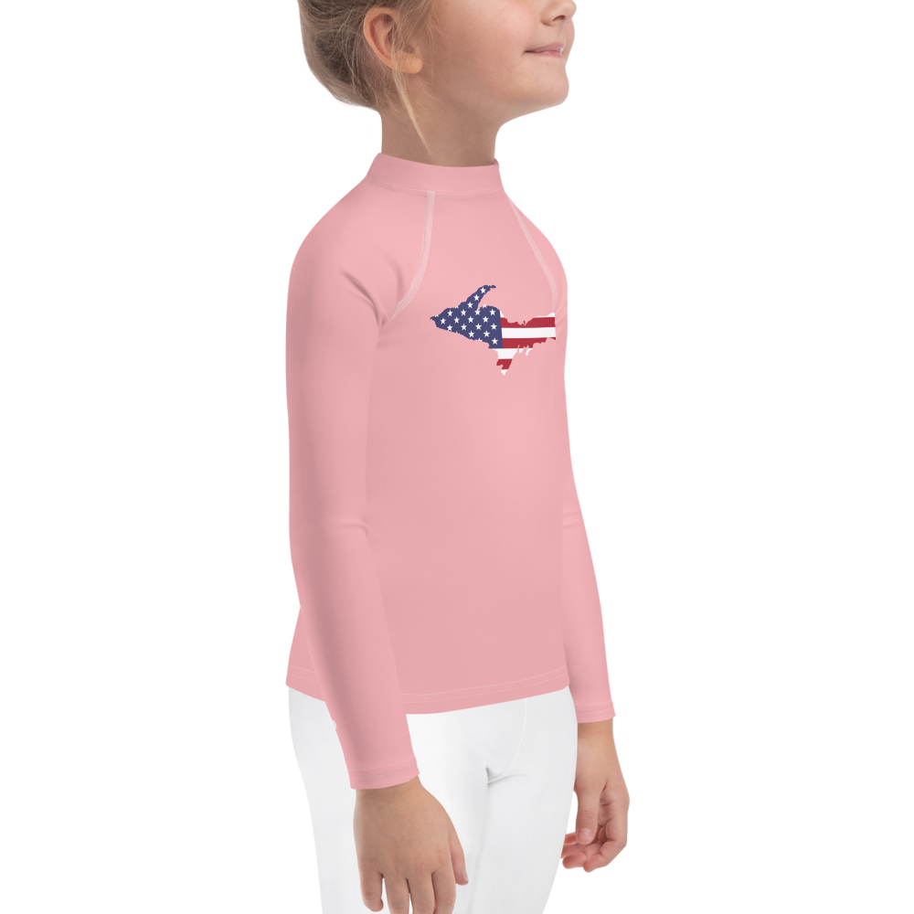 Michigan Upper Peninsula Rash Guard (w/ UP USA Flag) | Toddler - Strawberry Pink