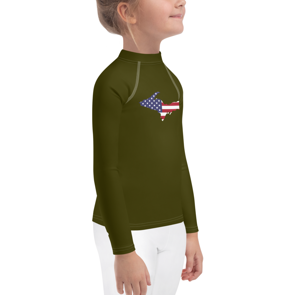 Michigan Upper Peninsula Rash Guard (w/ UP USA Flag) | Toddler - Military Green