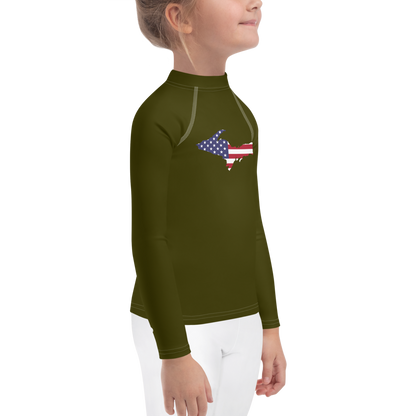 Michigan Upper Peninsula Rash Guard (w/ UP USA Flag) | Toddler - Military Green