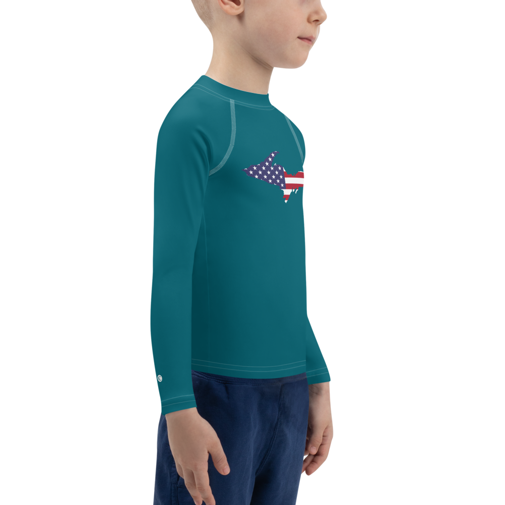 Michigan Upper Peninsula Rash Guard (w/ UP USA Flag) | Toddler - Auburn HIlls Teal