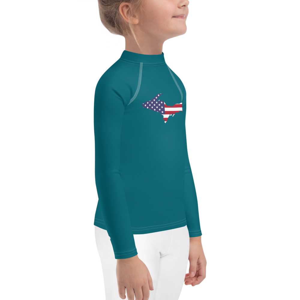 Michigan Upper Peninsula Rash Guard (w/ UP USA Flag) | Toddler - Auburn HIlls Teal