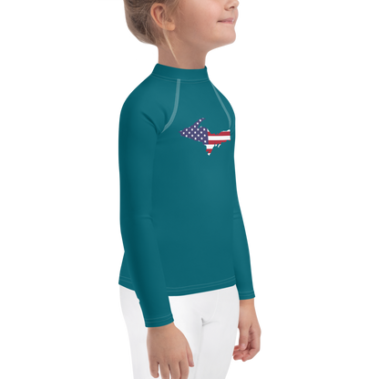 Michigan Upper Peninsula Rash Guard (w/ UP USA Flag) | Toddler - Auburn HIlls Teal