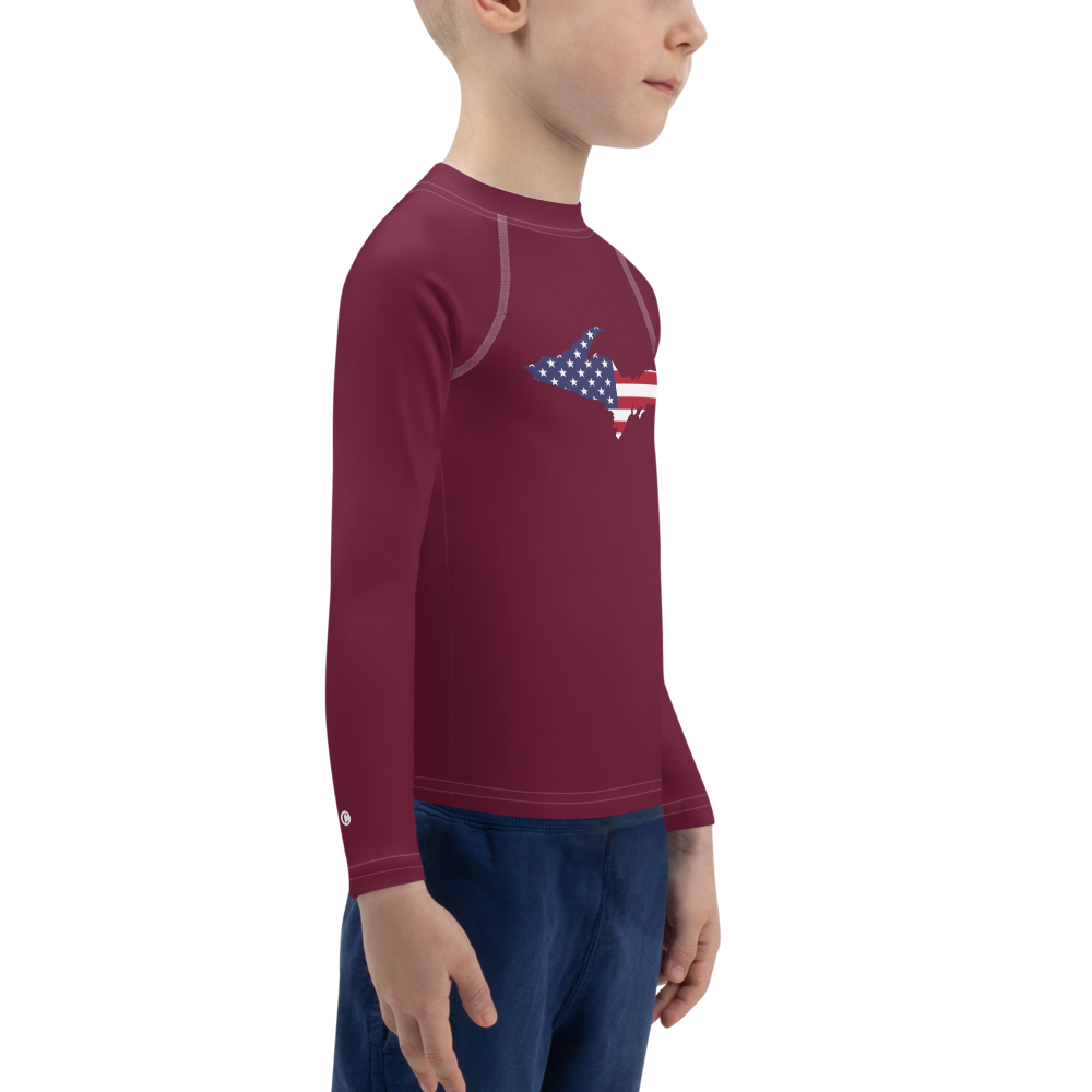 Michigan Upper Peninsula Rash Guard (w/ UP USA Flag) | Toddler - Old Mission Burgundy