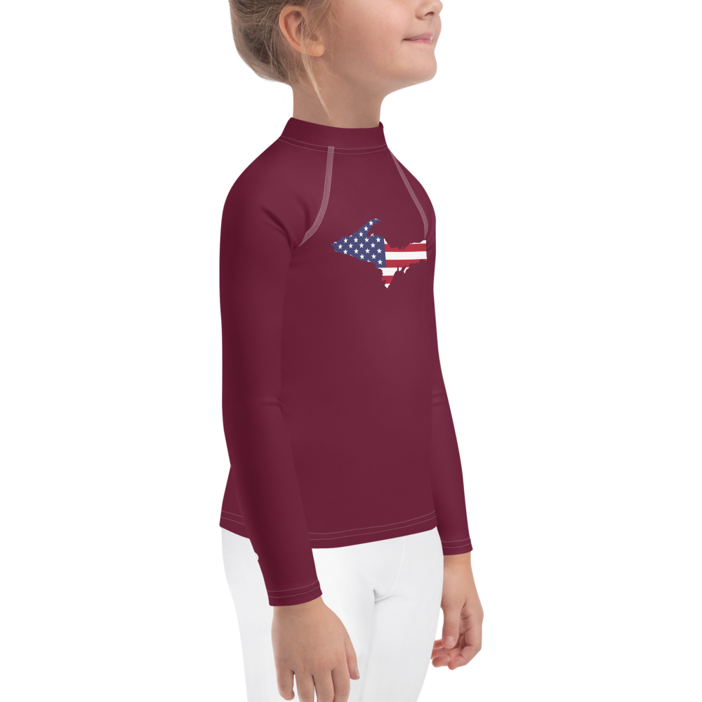 Michigan Upper Peninsula Rash Guard (w/ UP USA Flag) | Toddler - Old Mission Burgundy