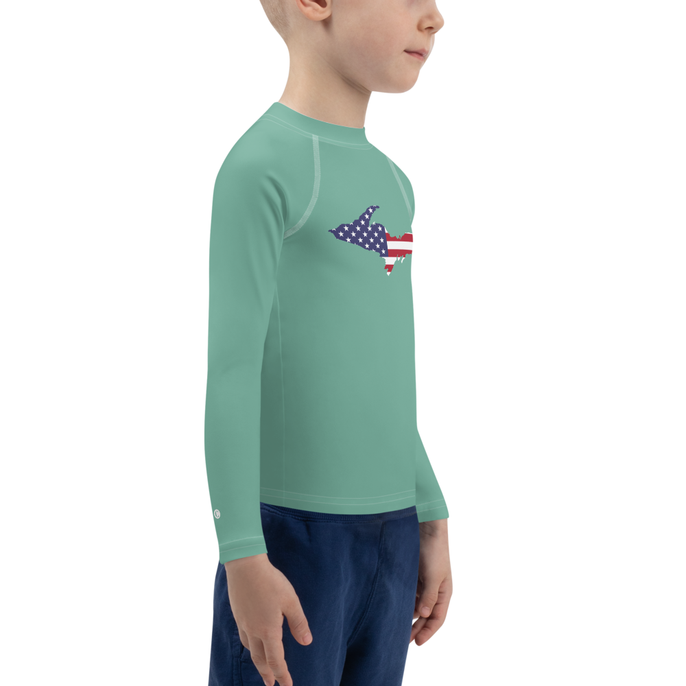 Michigan Upper Peninsula Rash Guard (w/ UP USA Flag) | Toddler - Metallic Mint Green