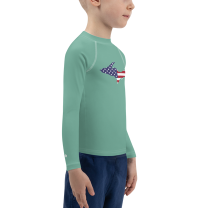 Michigan Upper Peninsula Rash Guard (w/ UP USA Flag) | Toddler - Metallic Mint Green