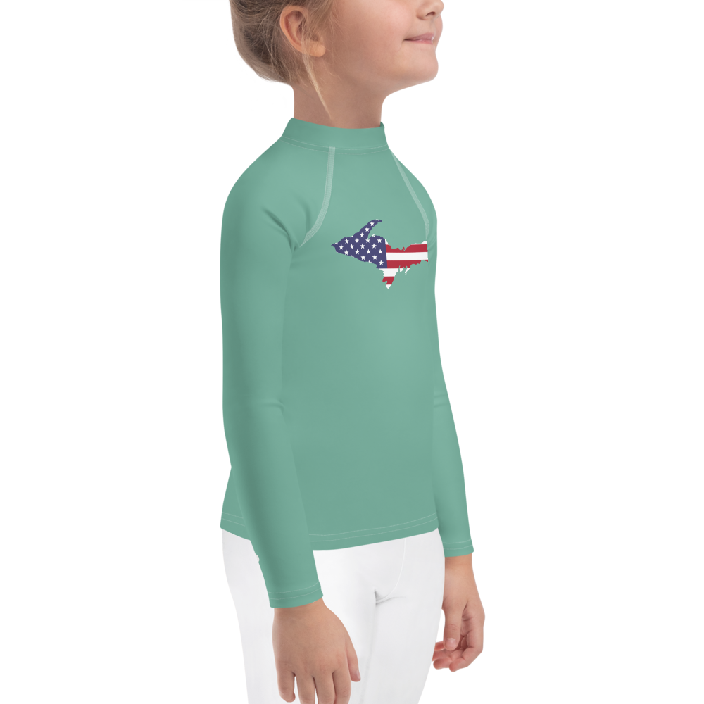 Michigan Upper Peninsula Rash Guard (w/ UP USA Flag) | Toddler - Metallic Mint Green