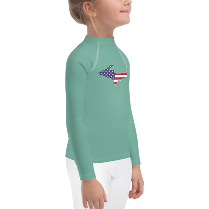 Michigan Upper Peninsula Rash Guard (w/ UP USA Flag) | Toddler - Metallic Mint Green