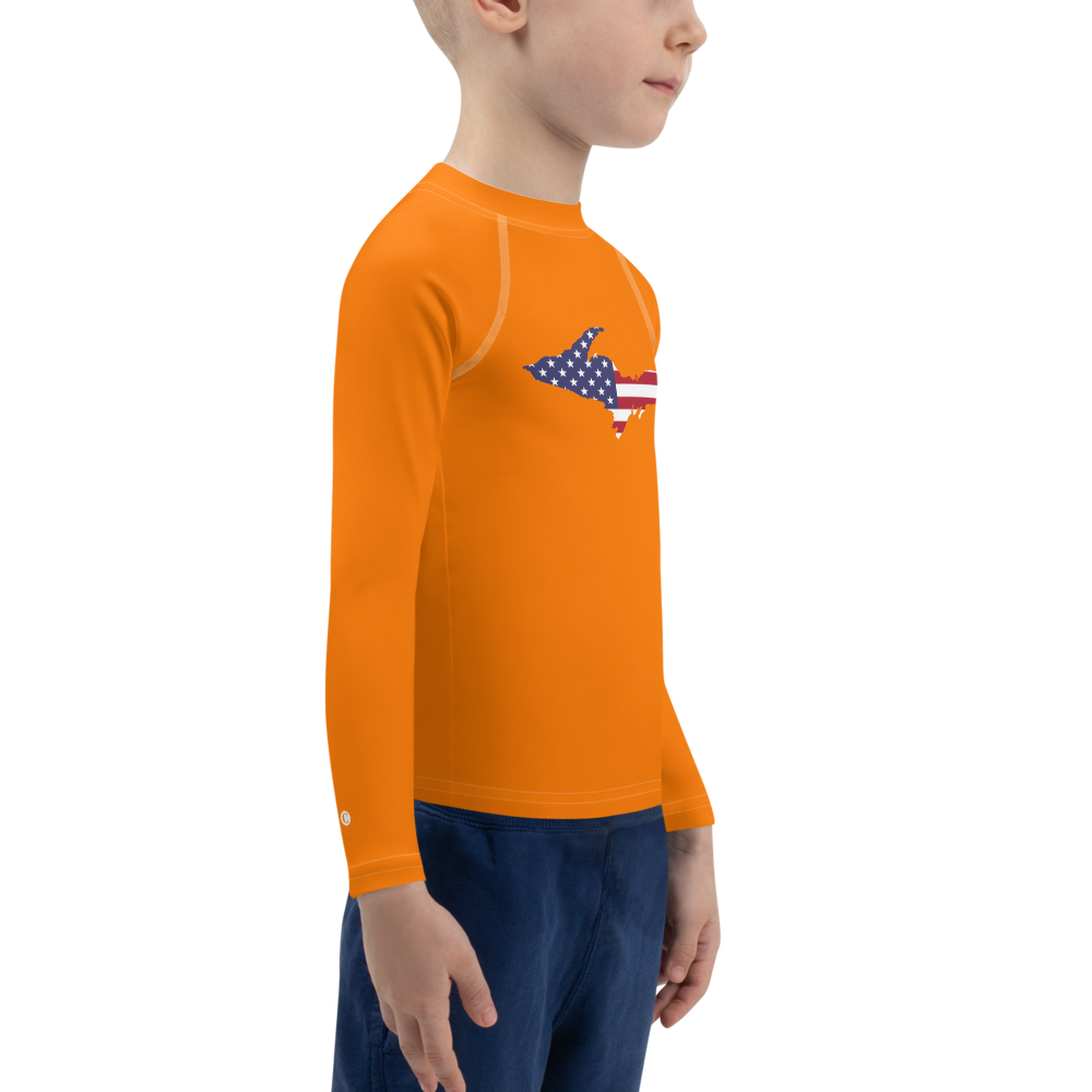 Michigan Upper Peninsula Rash Guard (w/ UP USA Flag) | Toddler - Safety Orange