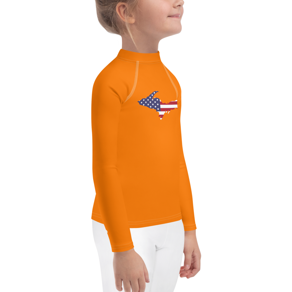 Michigan Upper Peninsula Rash Guard (w/ UP USA Flag) | Toddler - Safety Orange