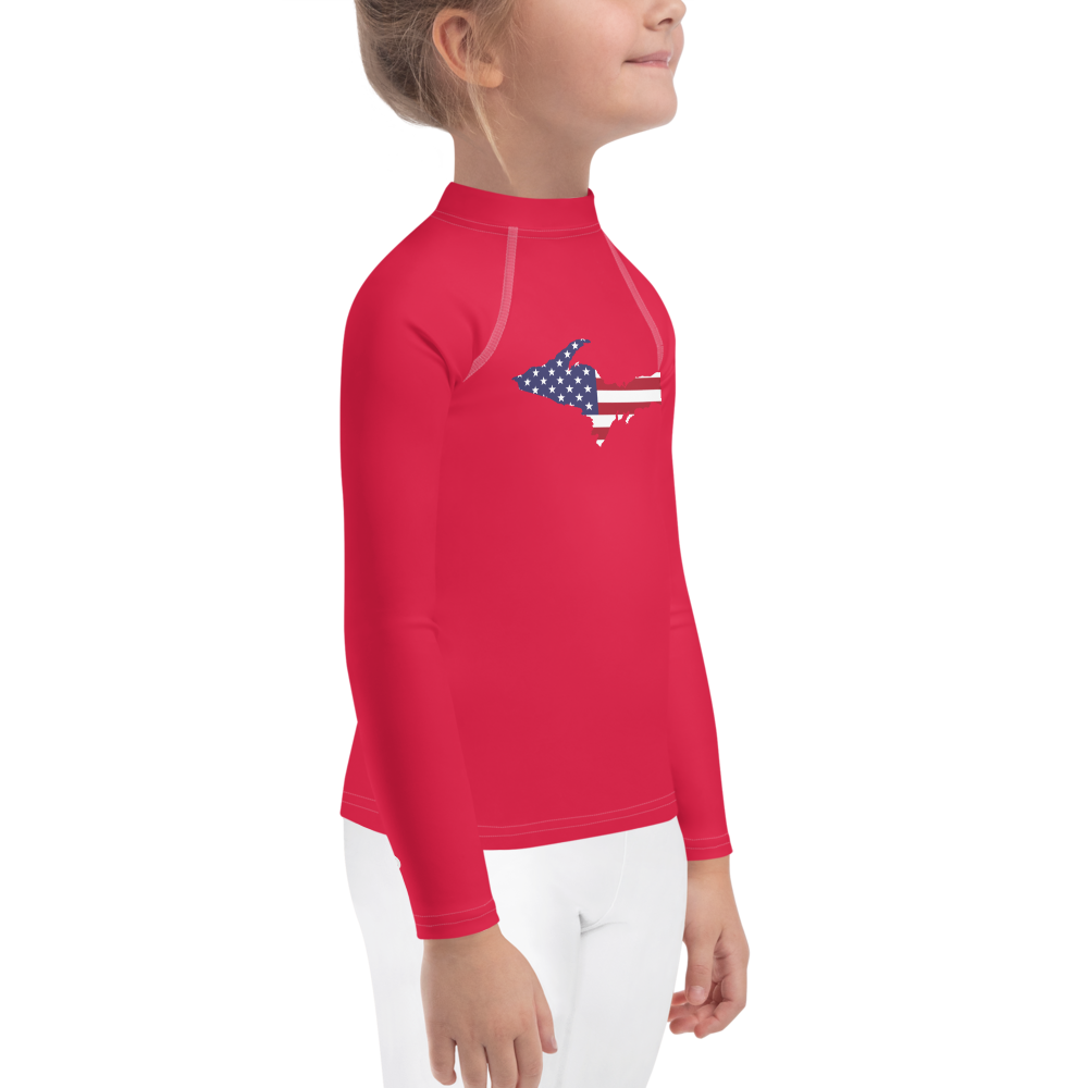 Michigan Upper Peninsula Rash Guard (w/ UP USA Flag) | Toddler - Lighthouse Red