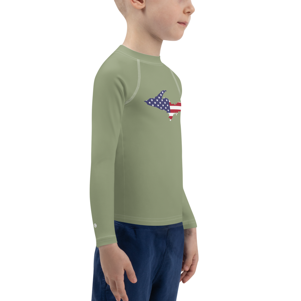 Michigan Upper Peninsula Rash Guard (w/ UP USA Flag) | Toddler - Beachgrass Green