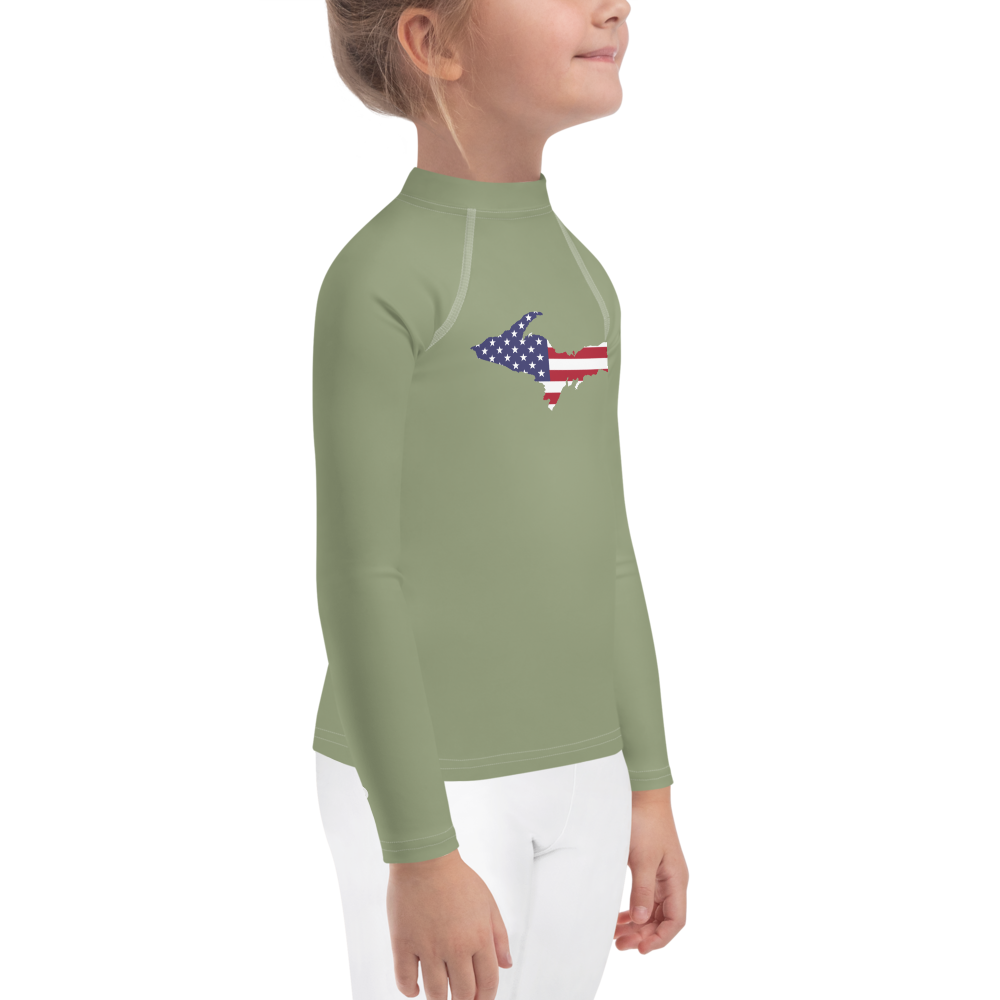 Michigan Upper Peninsula Rash Guard (w/ UP USA Flag) | Toddler - Beachgrass Green